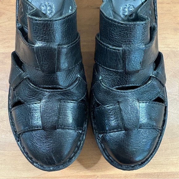 Born Pollina Black Leather Slip On Criss Cross Design Chunky Clogs Womens Size 8 - Picture 4 of 13